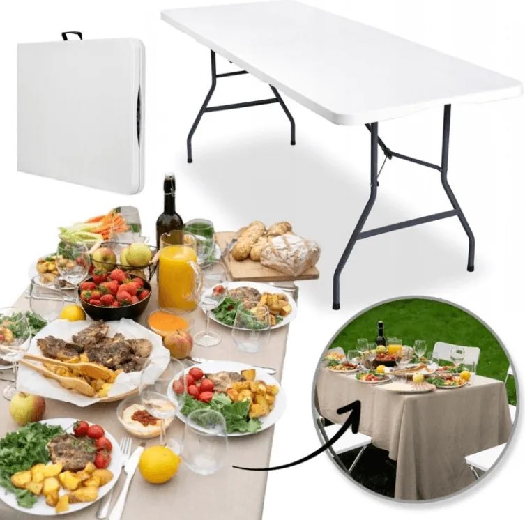 Stół cateringowy CATERON 70x180 cm, biały