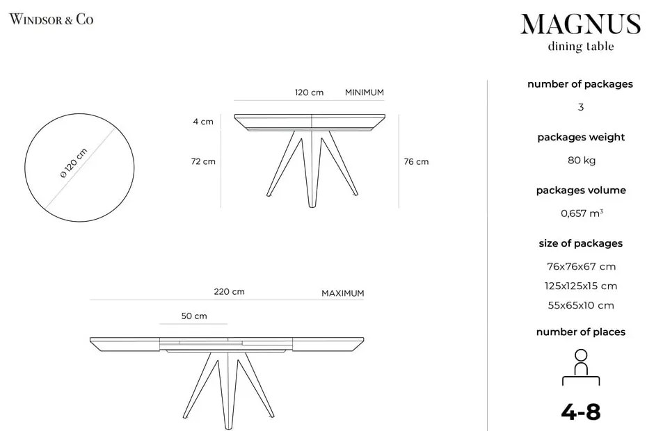 Stół rozkładany z czarnymi metalowymi nogami Windsor &amp; Co Sofas Magnus, ø 120 cm