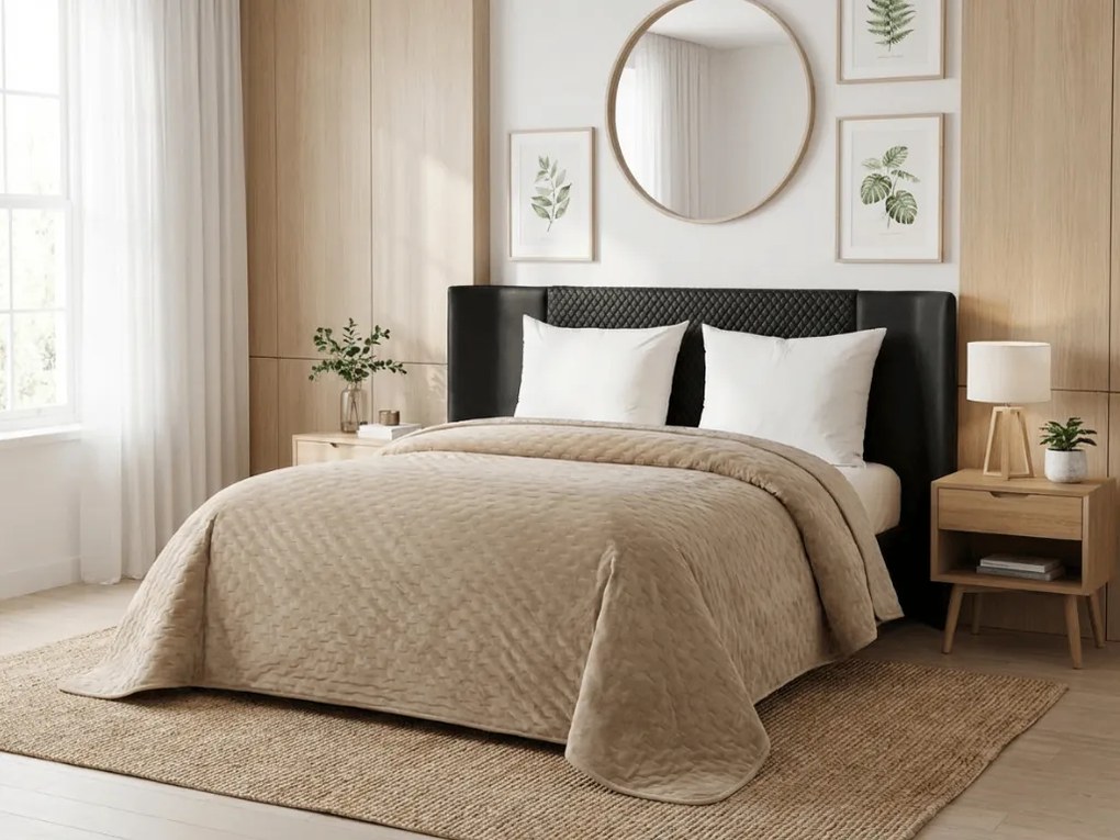 Aksamitna narzuta na łóżko ASTRALIA, beżowy Rozmiar: 200 x 220 cm