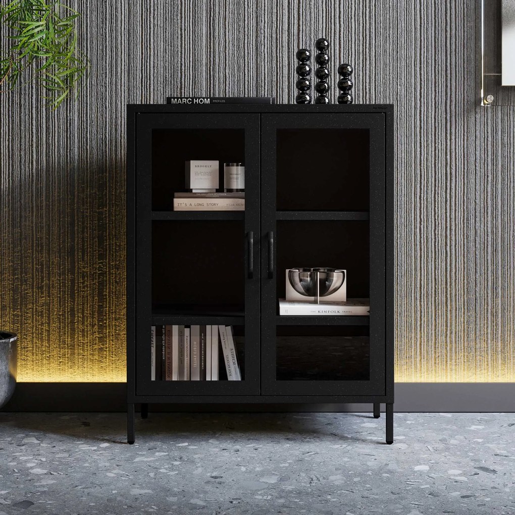 Witryna przeszklona niska czarna: GINA Modern 800 x 1015 x 400 mm