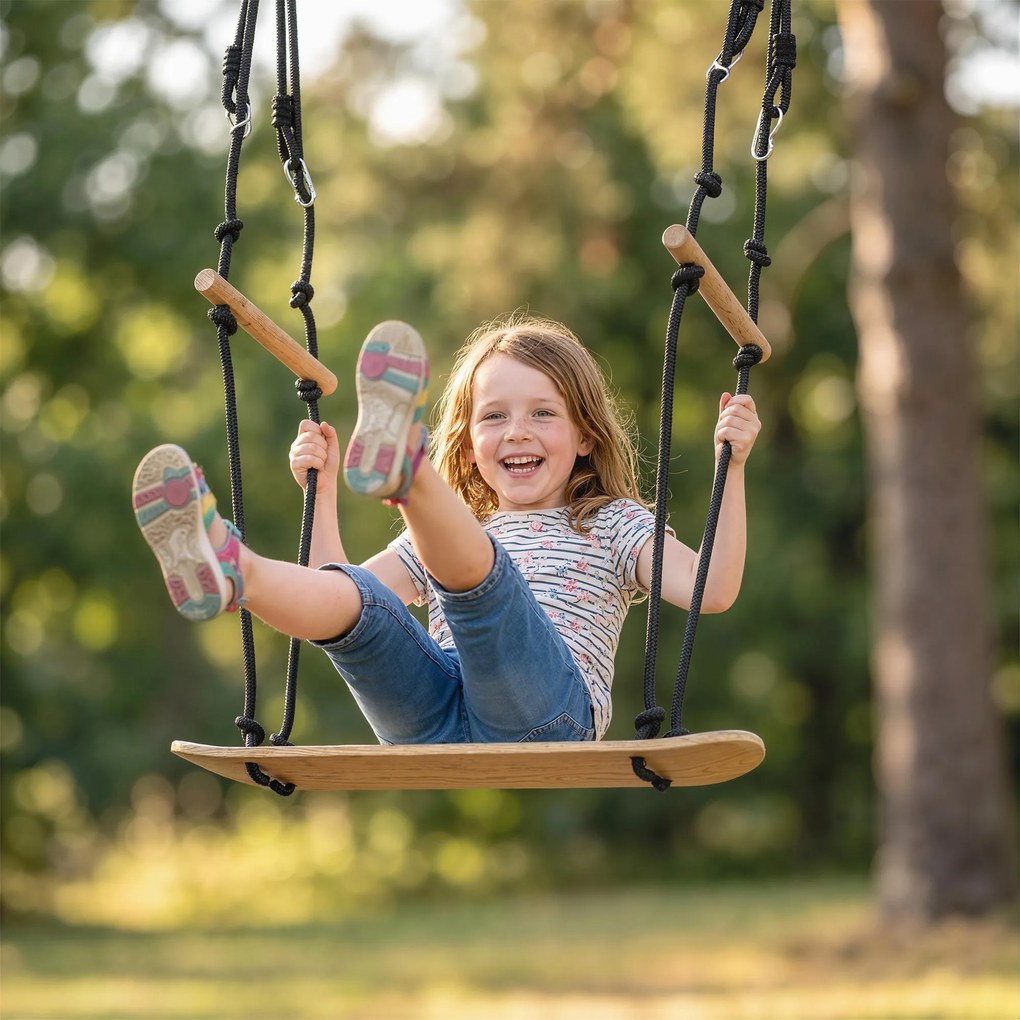 AIYAPLAY Huśtawka deskorolkowa z regulacją wysokości, antypoślizgową deską, wodoodporną liną, uchwytami, Czarna | Aosom PL