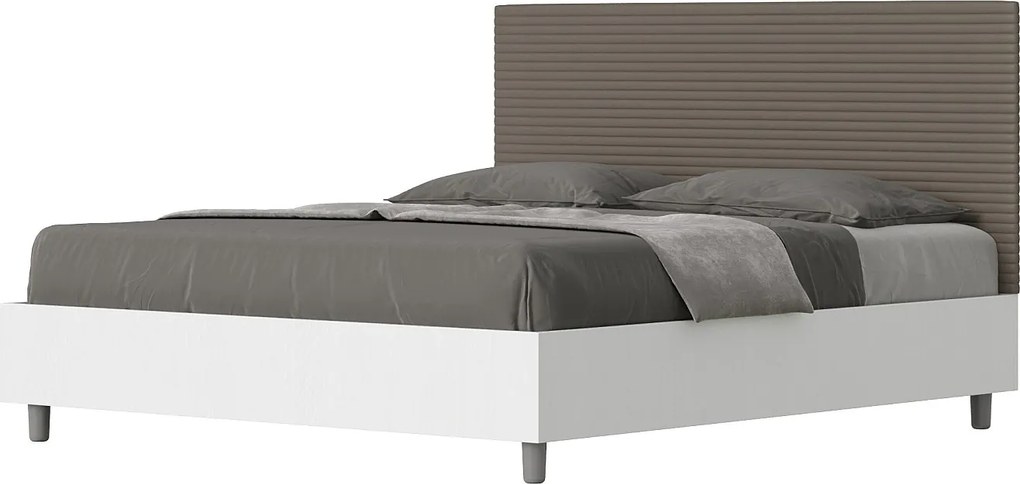 Łóżko wyposażone w stelaż z listwami 160x190 konstrukcja Frassino biała zagłówek sztucznej skóry cappuccino Level
