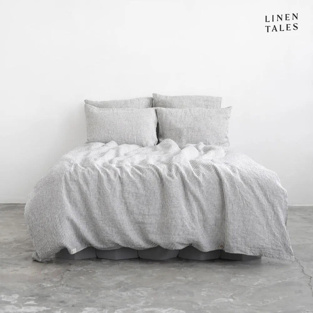 Czarno-biała lniana pościel dwuosobowa 200x220 cm – Linen Tales