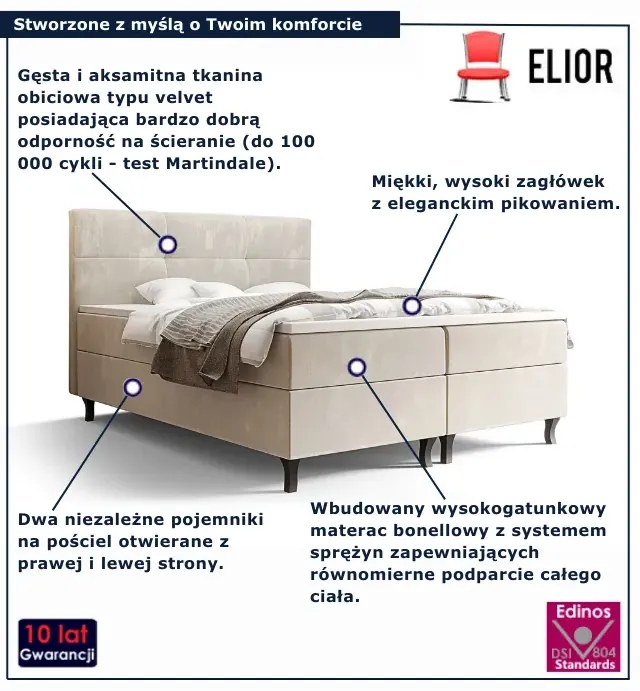 Beżowe łóżko kontynentalne z pojemnikami 6 rozmiarów E4-D25