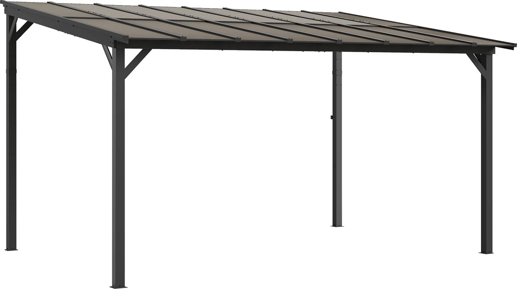 Outsunny Wiata Tarasowa ok. 3 x 4,3 m, Wolnostojący Dach Tarasowy ze Skośnym Poliwęglanowym Dachem, Montaż Przyścienny, Ciemnoszary | Aosom PL