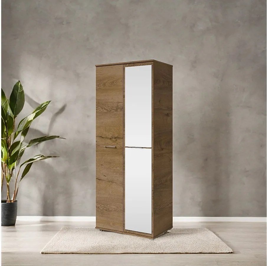 Szafa Otwierana Dwudrzwiowa z Lustrem 80cm x 200cm  LEFKAS | Półki + Wieszak