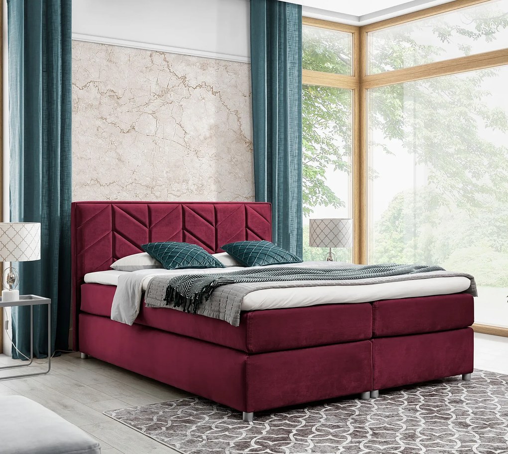 Bordowe welurowe łóżko kontynentalne 5 rozmiarów F3-H19