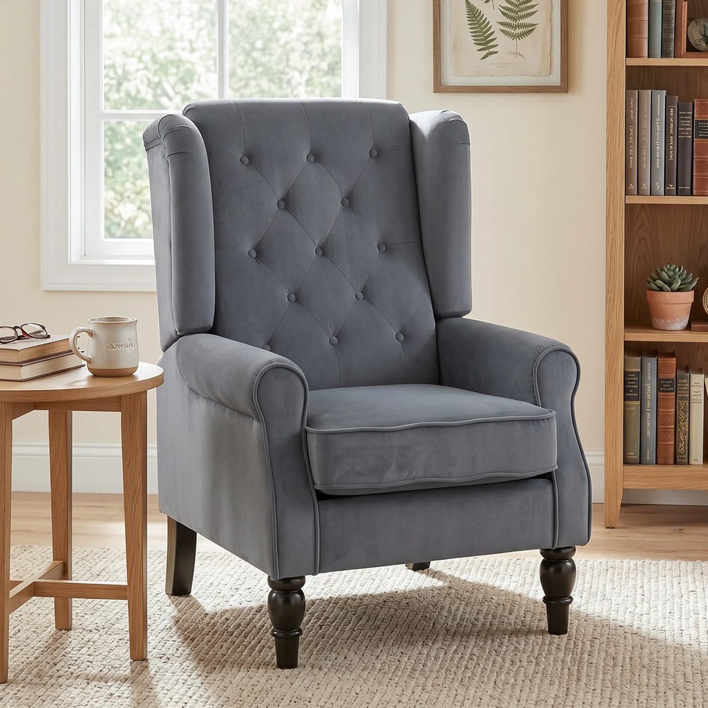 HOMCOM Elegancki fotel uszak, grubo tapicerowany, zdejmowany pokrowiec, 74 x 86 x 102 cm, szary | Aosom PL