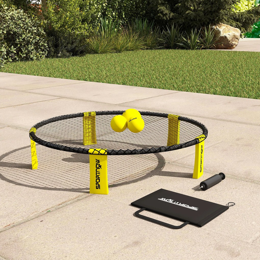 SPORTNOW Zestaw Roundnet z siatką 3 piłki torba pompka Zestaw do Spikeballa Ø92 x 20 cm Żółty