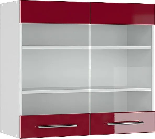 Szklana szafka kuchenna bordowa czerwień wysoki połysk 80x34.1x72 fame-line