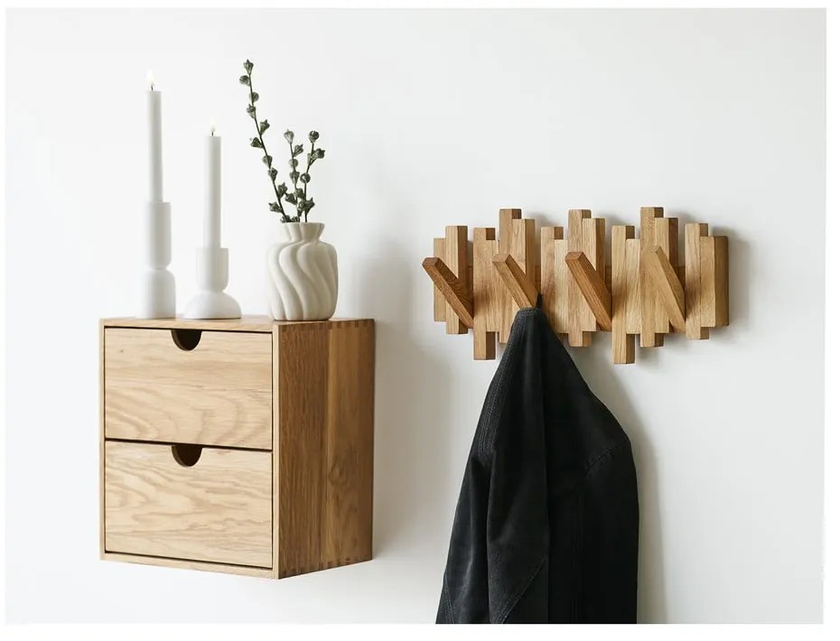 Wieszak ścienny z litego drewna dębowego w naturalnym kolorze 3 cm Caltra – House Nordic