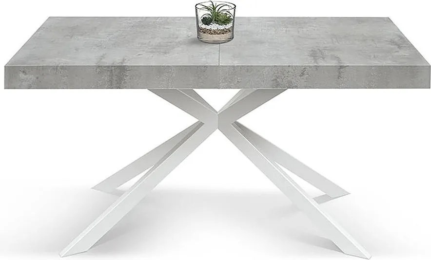 Stół drewniany, wykończenie w kolorze szarym, podstawa w kształcie litery X z białego metalu, 180×90–260×90 - CAMAIORE