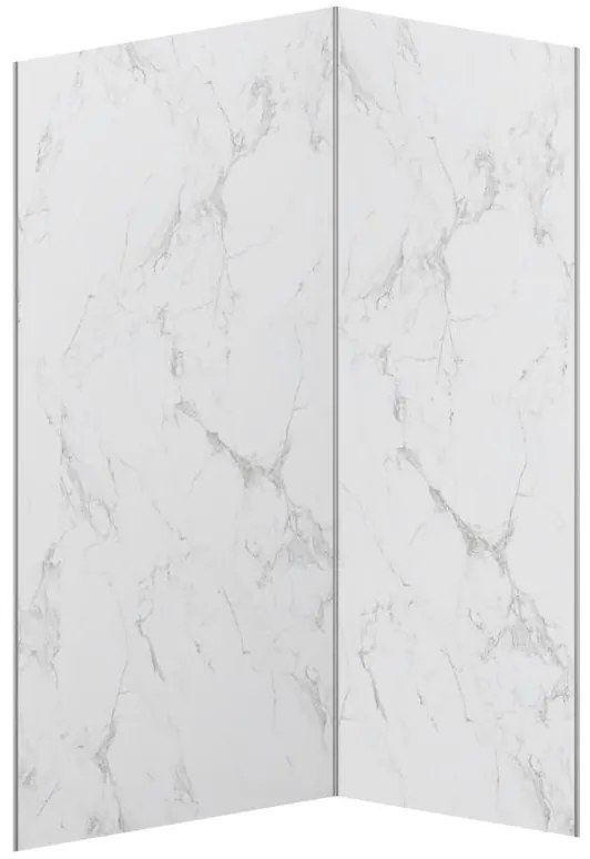 Zestaw 2 paneli ściennych aluminiowych pod prysznic z efektem białego marmuru z profilami - szer. 90 x szer. 120 x wys. 210 cm - ENEKO