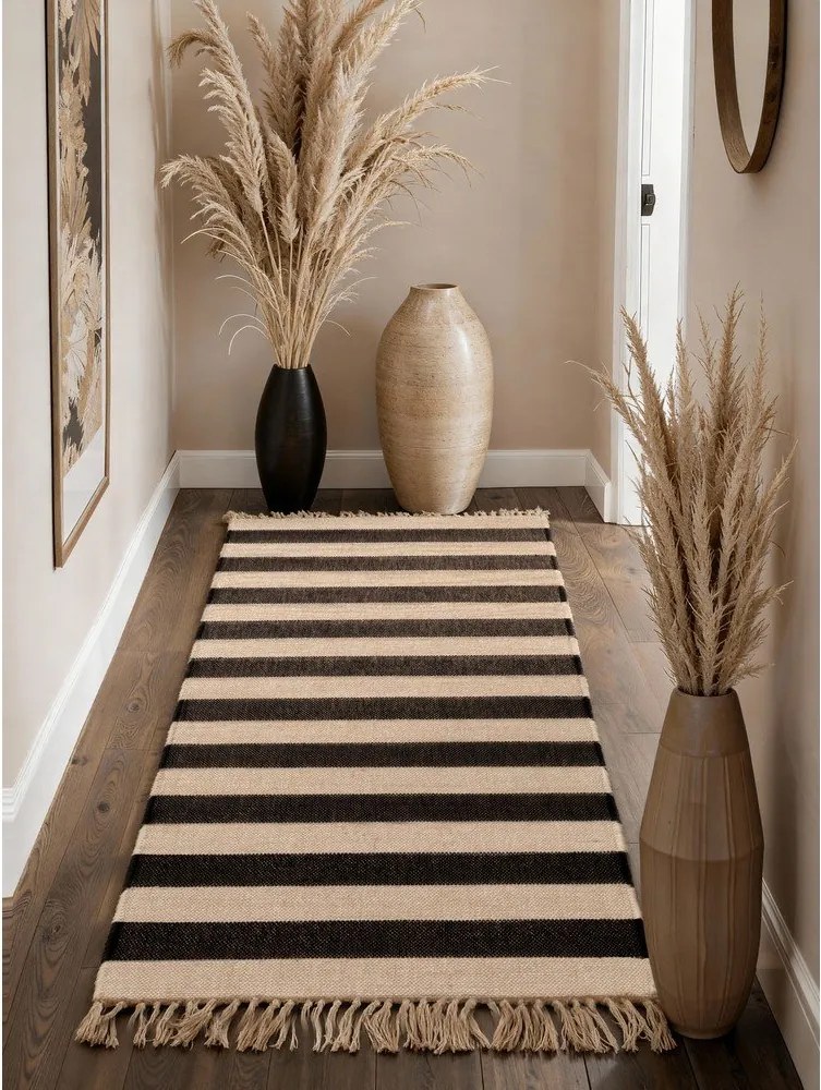 Czarny/kremowy chodnik z juty dwustronny/tkany ręcznie 80x200 cm Playa – Hanse Home