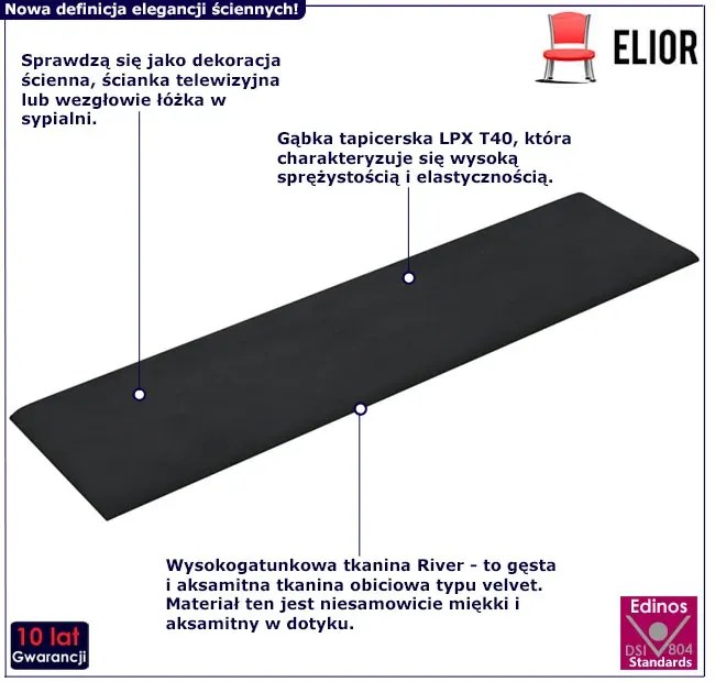 Czarne panele ścienne tapicerowane tkaniną K0-N44