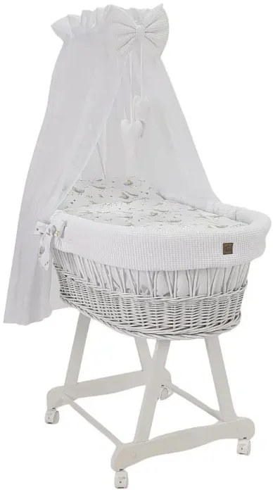 Biały komplet łóżeczko kosz z baldachimem K0-B01