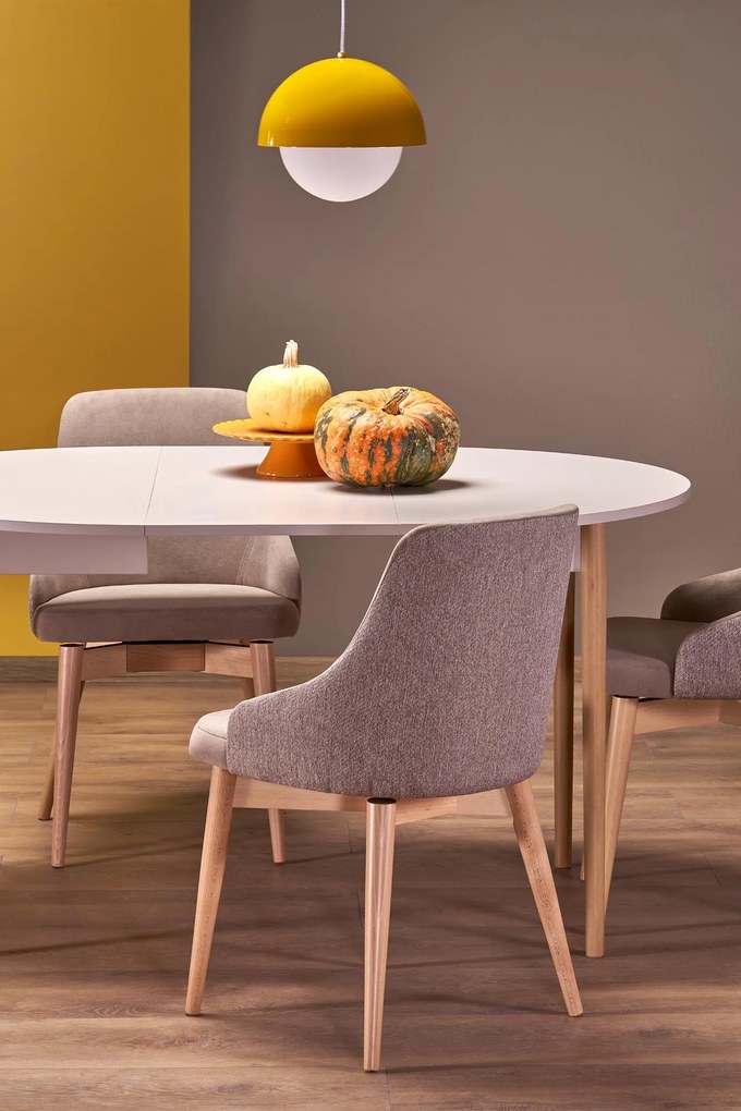 Stół Okrągły rozkładany 102-142x102x75 cm płyta kaszmir/naturalny PIVOT