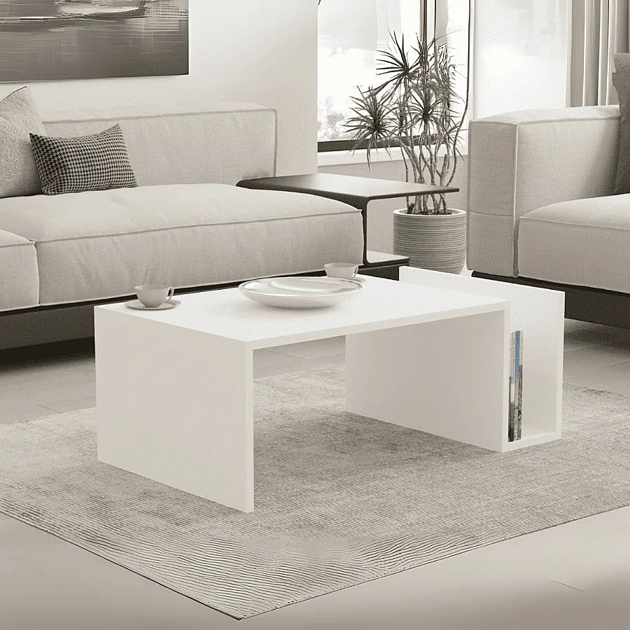 Drewniany stolik kawowy "Memo" - 50 x 86 x 32 cm - Biały