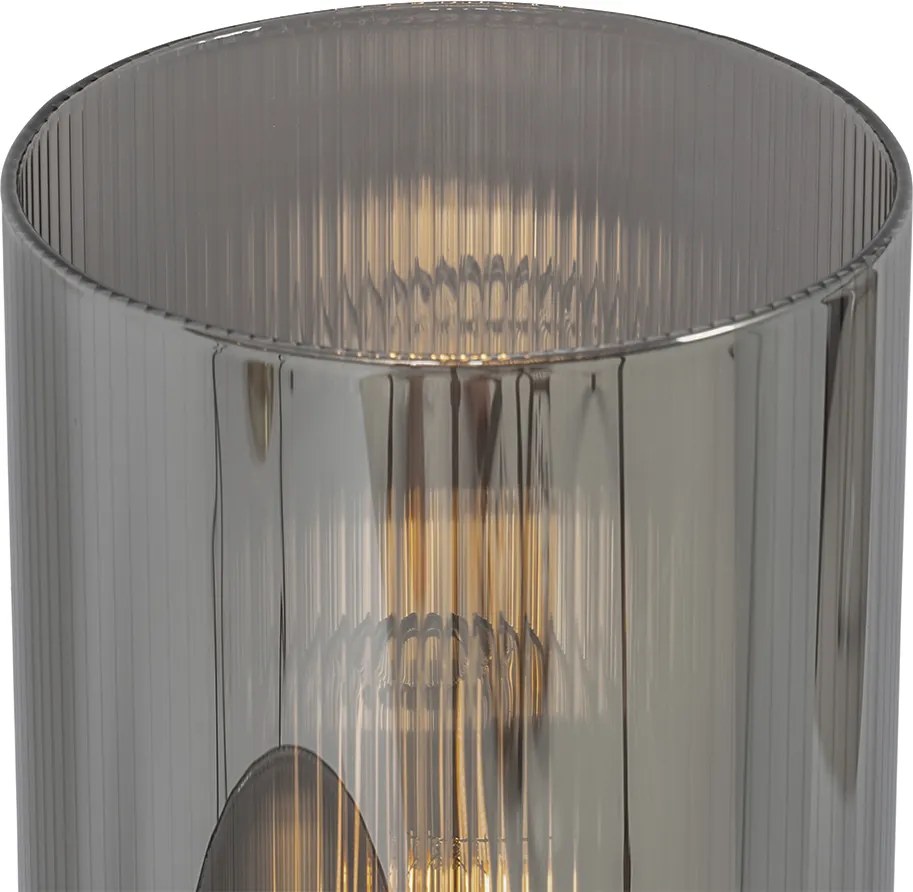 Lampa stołowa art deco czarna z przydymionym szkłem 2-światła - Laura
