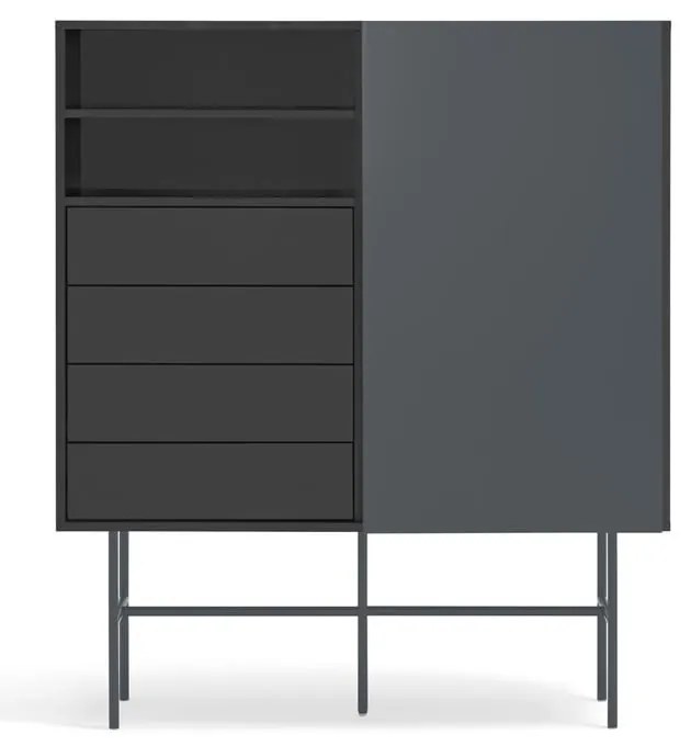 Czarno-antracytowa wysoka komoda z drzwiami przesuwnymi 120x140 cm Nube – Teulat