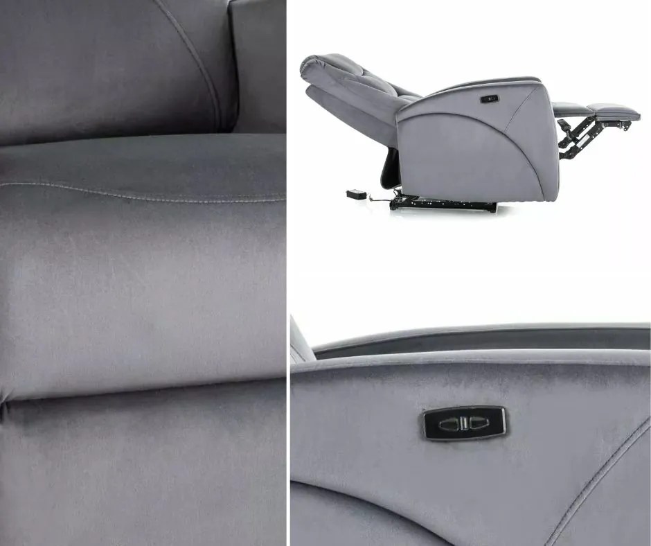 Rozkładany fotel elektryczny z portem USB Kronos Velvet Signal