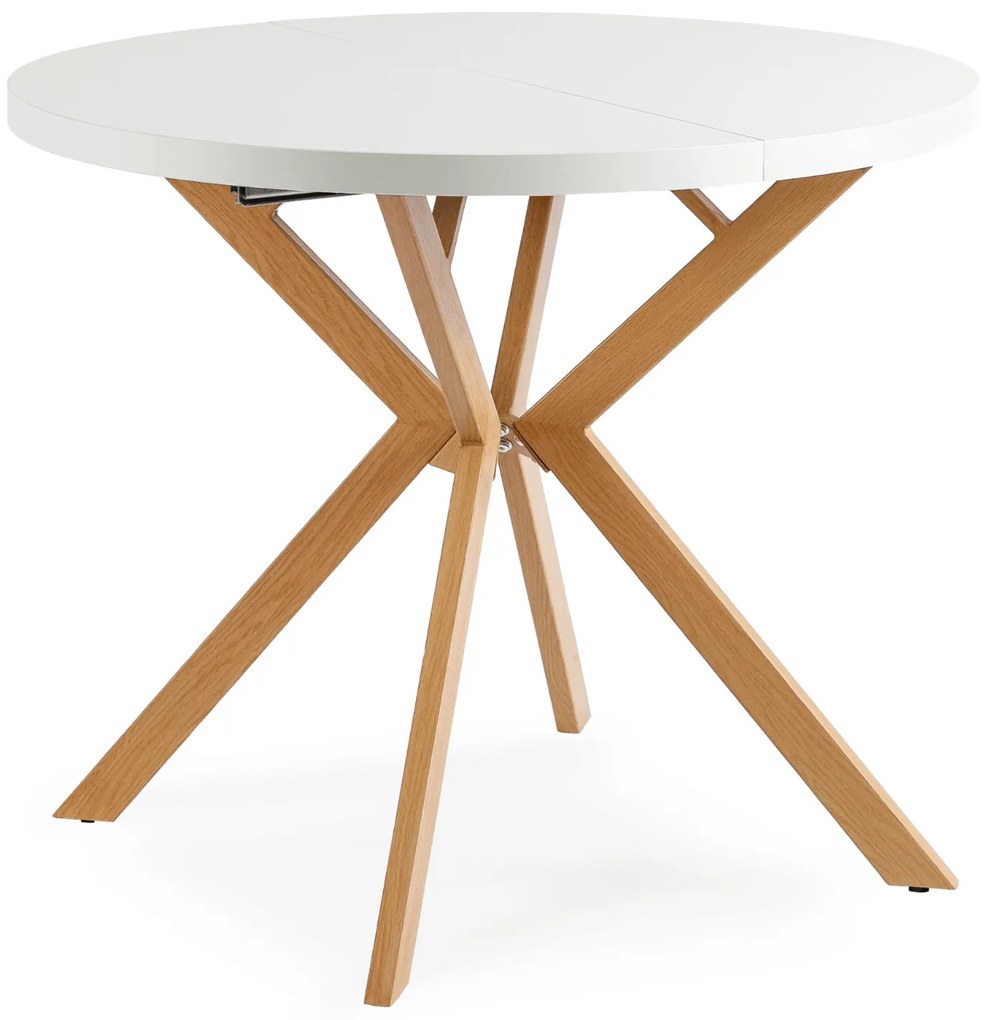 Stół Okrągły Rozkładany LUGO 90-190 cm Biały/Dąb Skandynawski
