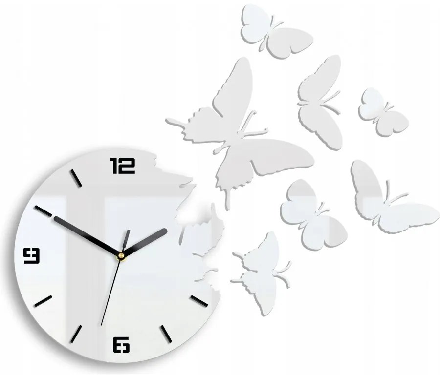 Zegar ścienny nowoczesny do salonu lub sypialni akrylowy biały z motylami