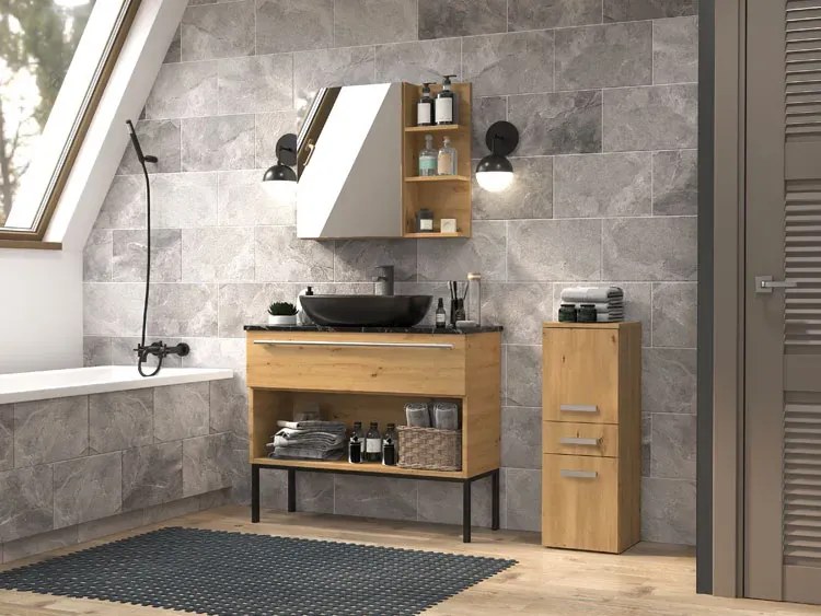 Wąski Niski Słupek Łazienkowy Dąb Artisan H4-F20