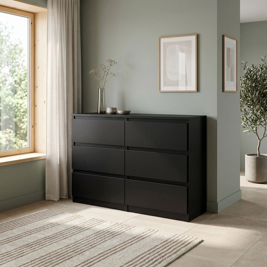 Komoda NUDO 120 cm do Salonu Sypialni 6 Szuflad Czarny