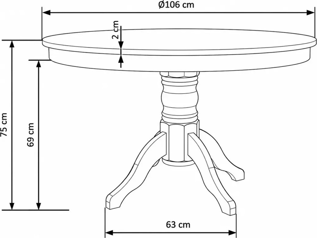 Elegancki okrągły stół Ranflury 106 cm z białym blatem MDF i drewnianą nogą
