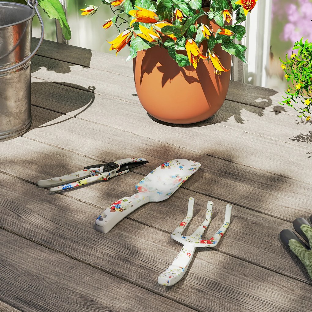 Outsunny Zestaw narzędzi ogrodowych 3 częściowy z metalowymi narzędziami, łopatą, ręcznymi grabami i nożycami do roślin