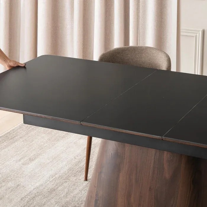 Stół Rozkładany Prostokątny LIZBONA 160-200 cm Ceramiczny Czarny/Orzech do Jadalni Loft