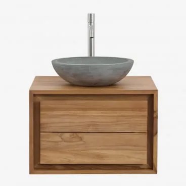 Zestaw Wiszących Mebli Łazienkowych Z Drewna Tekowego Jabari Drewno Tekowe & Okrągły Szary Cement Ø40 Cm - Sklum