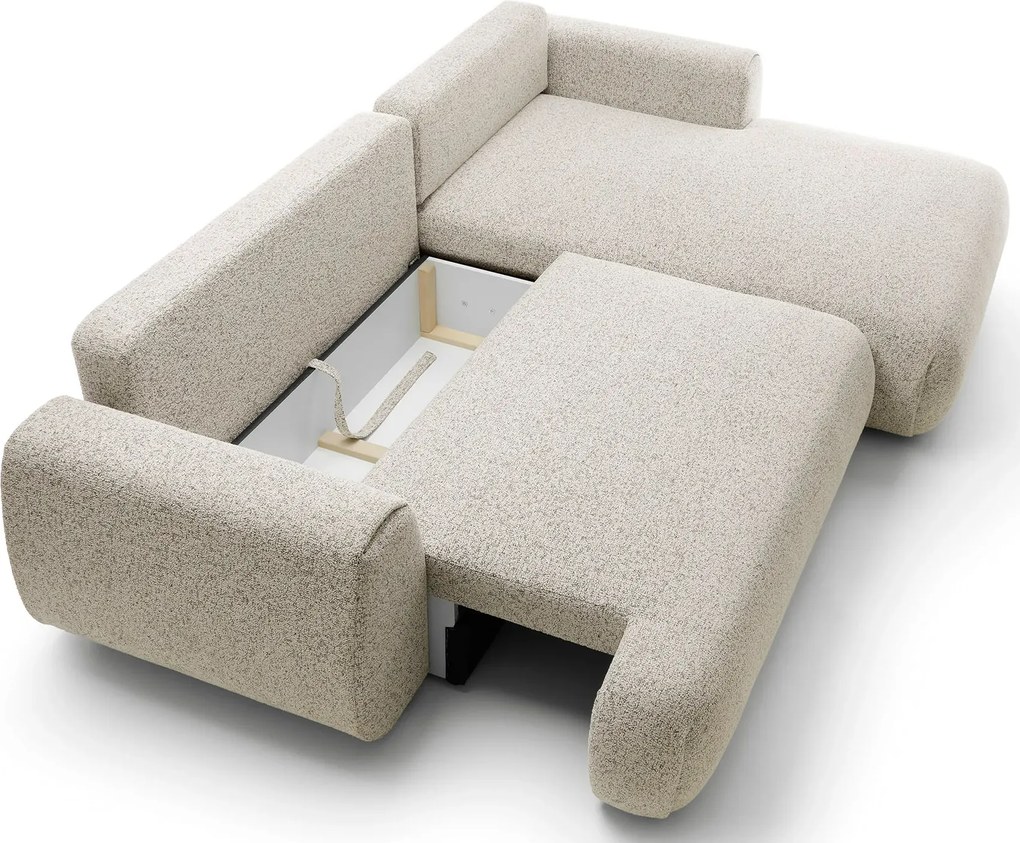 Beżowa melanżowa kanapa narożna z funkcją spania D5-A31
