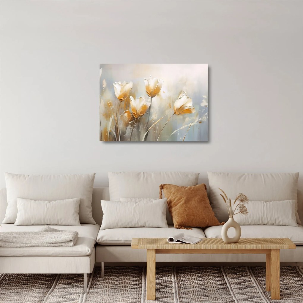 Obraz na szkle - Malowanie tulipanów (70x50 cm)