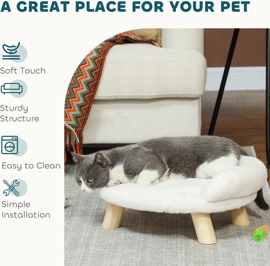 PawHut Łóżko dla psa kota z odpinanym pokrowcem Miękkie wygodne legowisko kremowo białe 47x47x20cm | Aosom PL