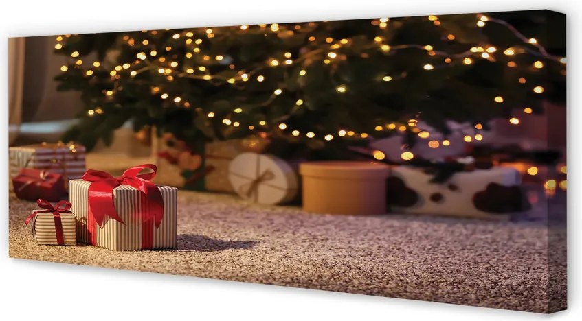 Obraz drukowany na płótnie Prezenty i Choinka