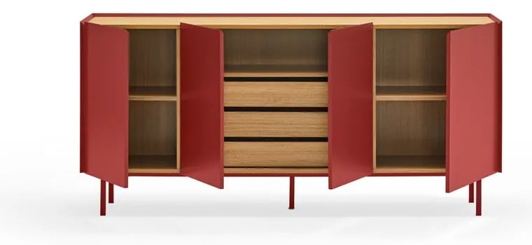 Czerwona niska komoda w dekorze dębu 165x78 cm Arista – Teulat
