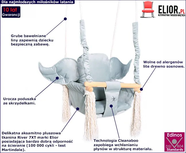 Szara huśtawka dziecięca ze skrzydłami P9-C32