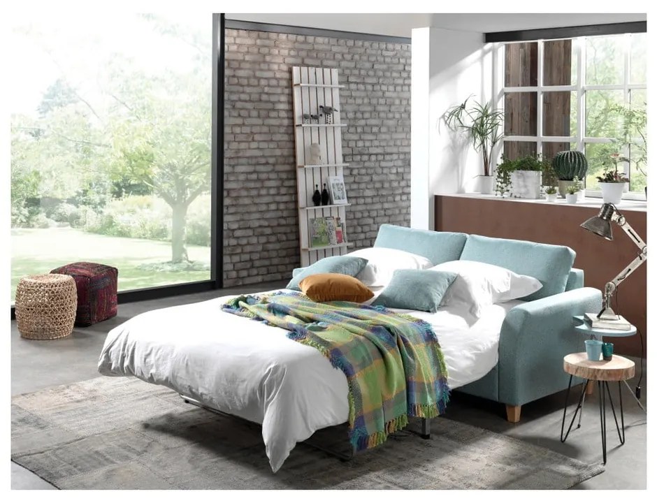 Miętowa rozkładana sofa Scandic Sonia