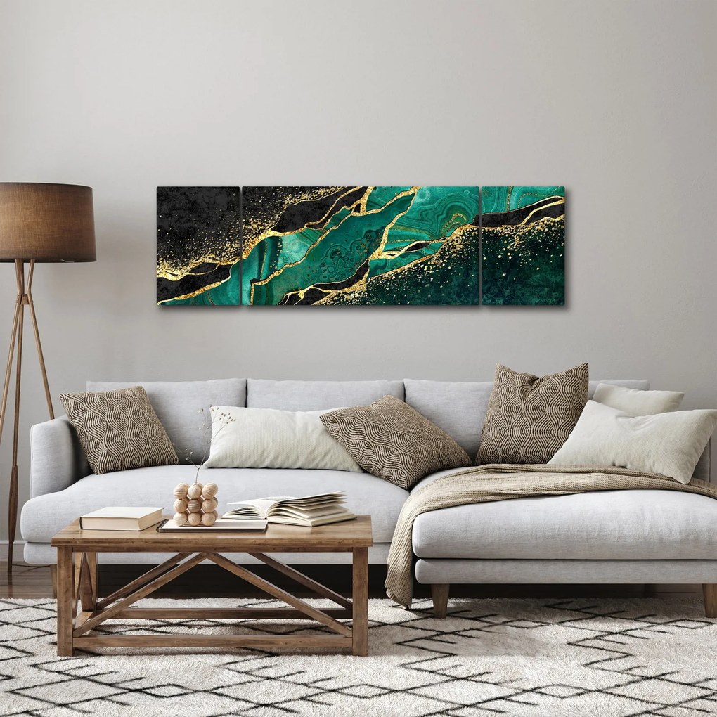 Obraz - Marmurki olejno-złote (170x50 cm)