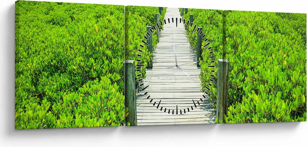 Obraz - drewniany chodnik (z zegarem) (90x30 cm)