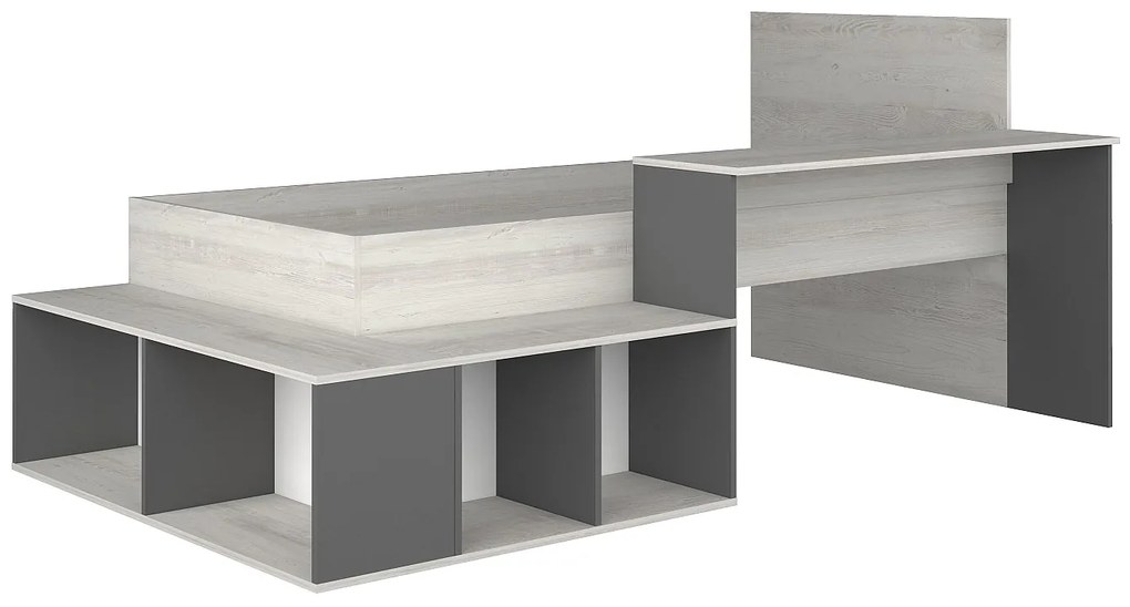 Łóżko wielofunkcyjne 90 × 200 cm z ze skrzynią  i biurkiem – naturalne i antracytowe – RIGALI