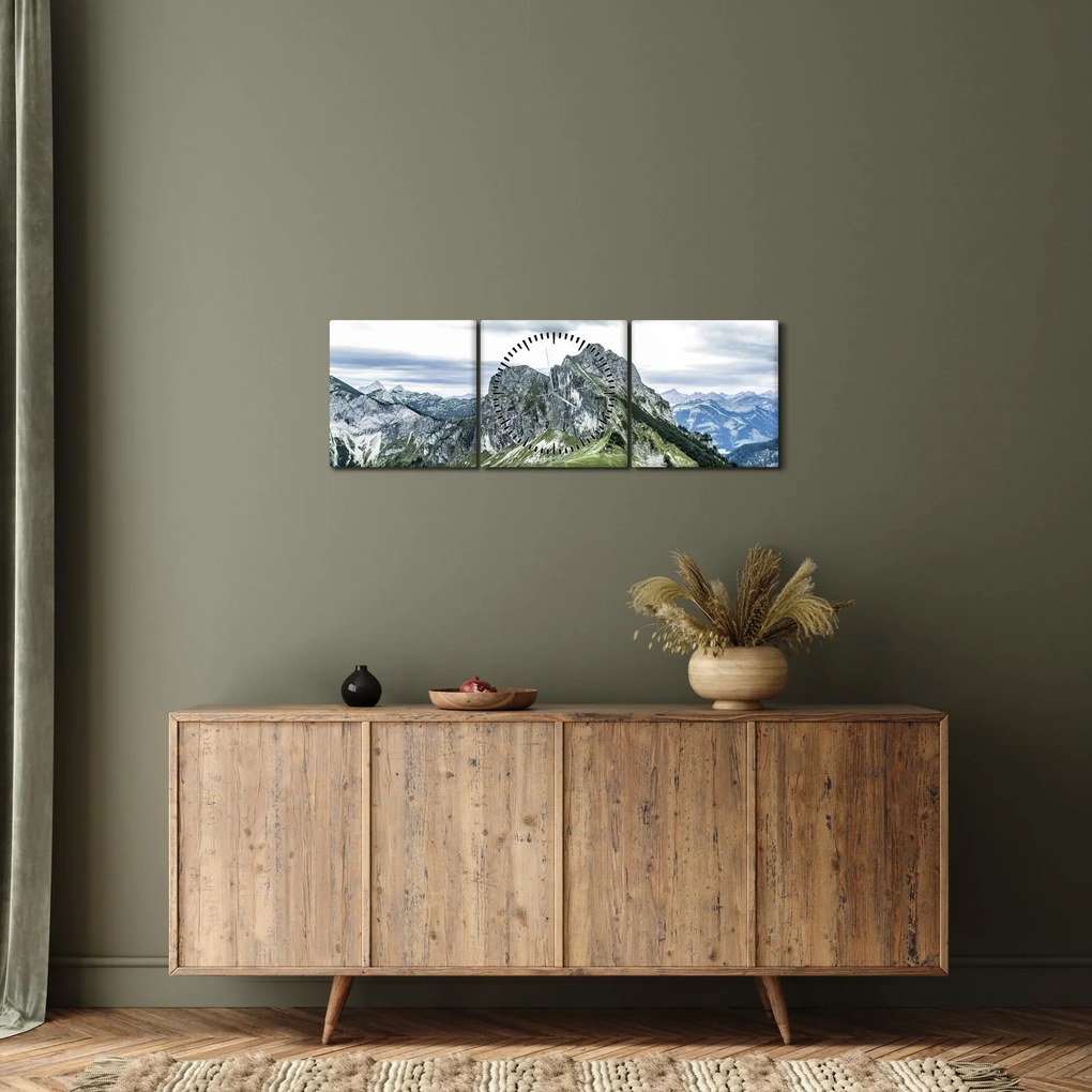 Obraz - Szczyty górskie (z zegarem) (90x30 cm)