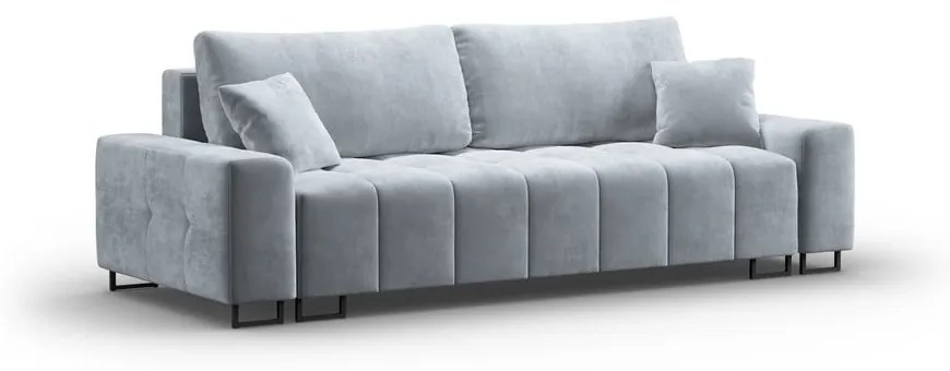 Jasnoniebieska aksamitna rozkładana sofa ze schowkiem 250 cm Wicklow – Cosmopolitan Design
