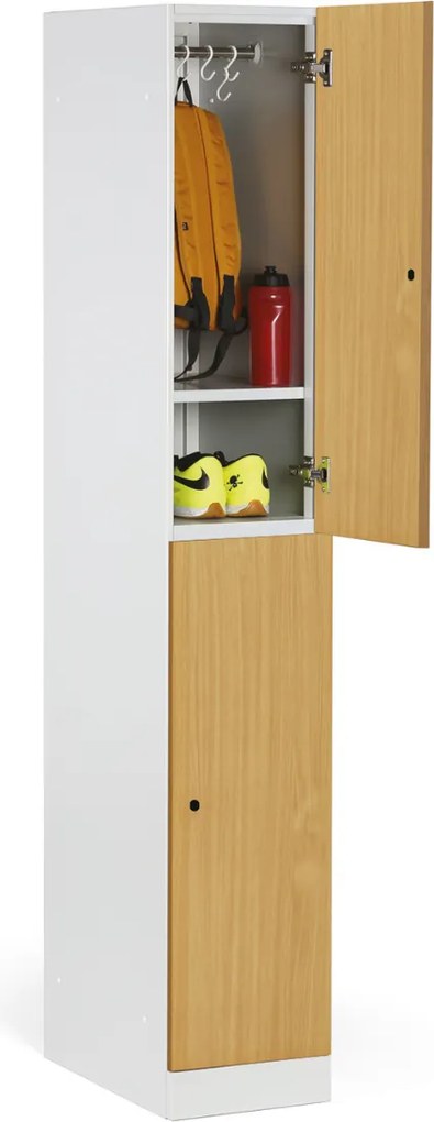 Szafka skrytkowa S1, 2 schowki, 1850 x 300 x 500 mm, demontaż, zamek cylindryczny, drzwi laminowane, buk