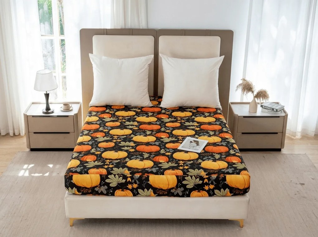 PrzytulneMieszkanie.pl Prześcieradło z mikrofibry ORANGE PUMPKINS kolorowe 90x200 cm