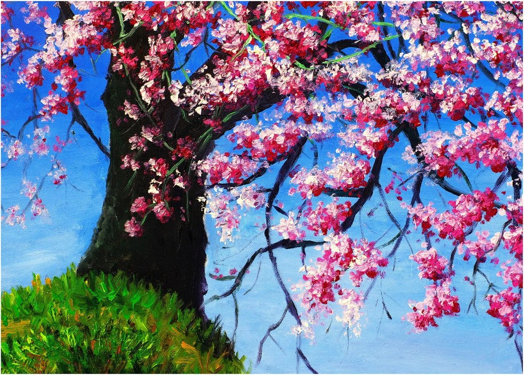 Obraz malowanego kwiatu wiśni (70x50 cm)