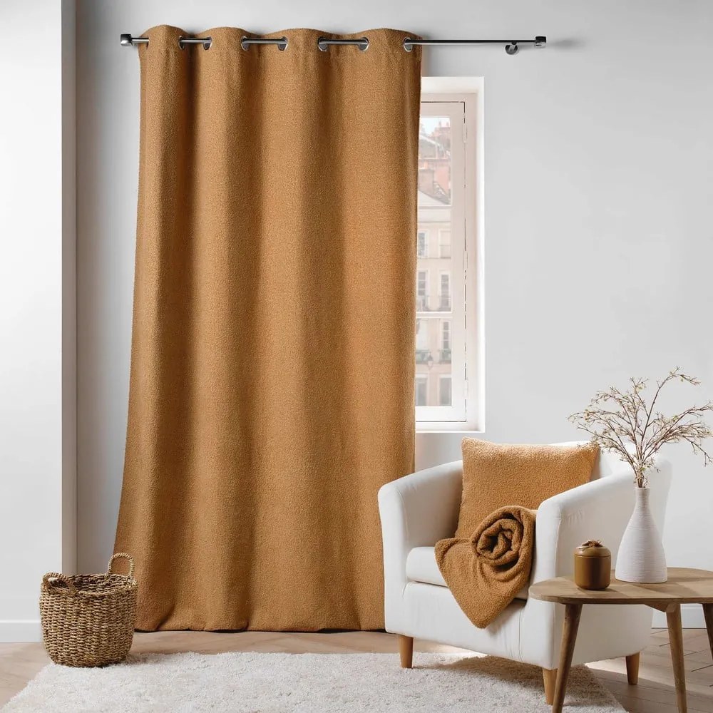 Brązowa zasłona z materiału bouclé 140x240 cm Wooly – douceur d'intérieur