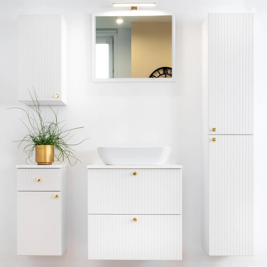 Szafka łazienkowa słupek wiszący biały ryflowany front 30 x 30 x 160 cm UMBRIA White